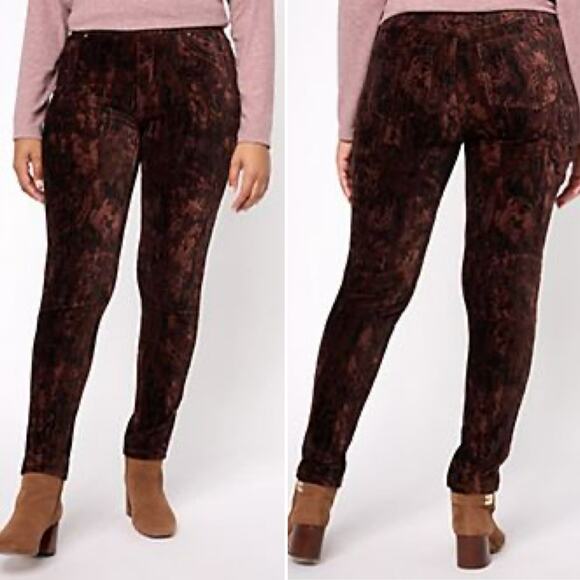 Susan Graver Weekend Size 1X Petite Printed Knit Corduroy Slim Leg Ankle Pants - Picture 1 of 8